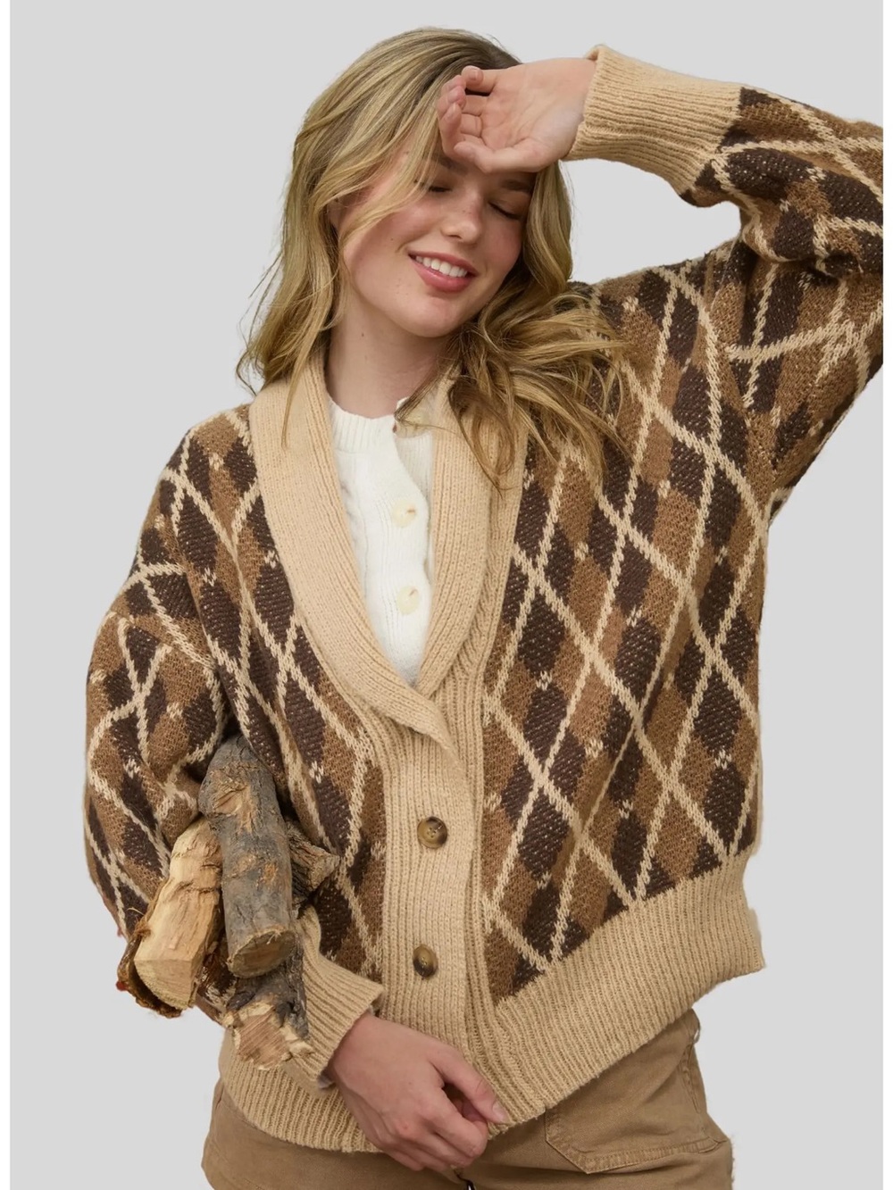 *NWT* BLU PEPPER Argyle Print Button Front Cardigan